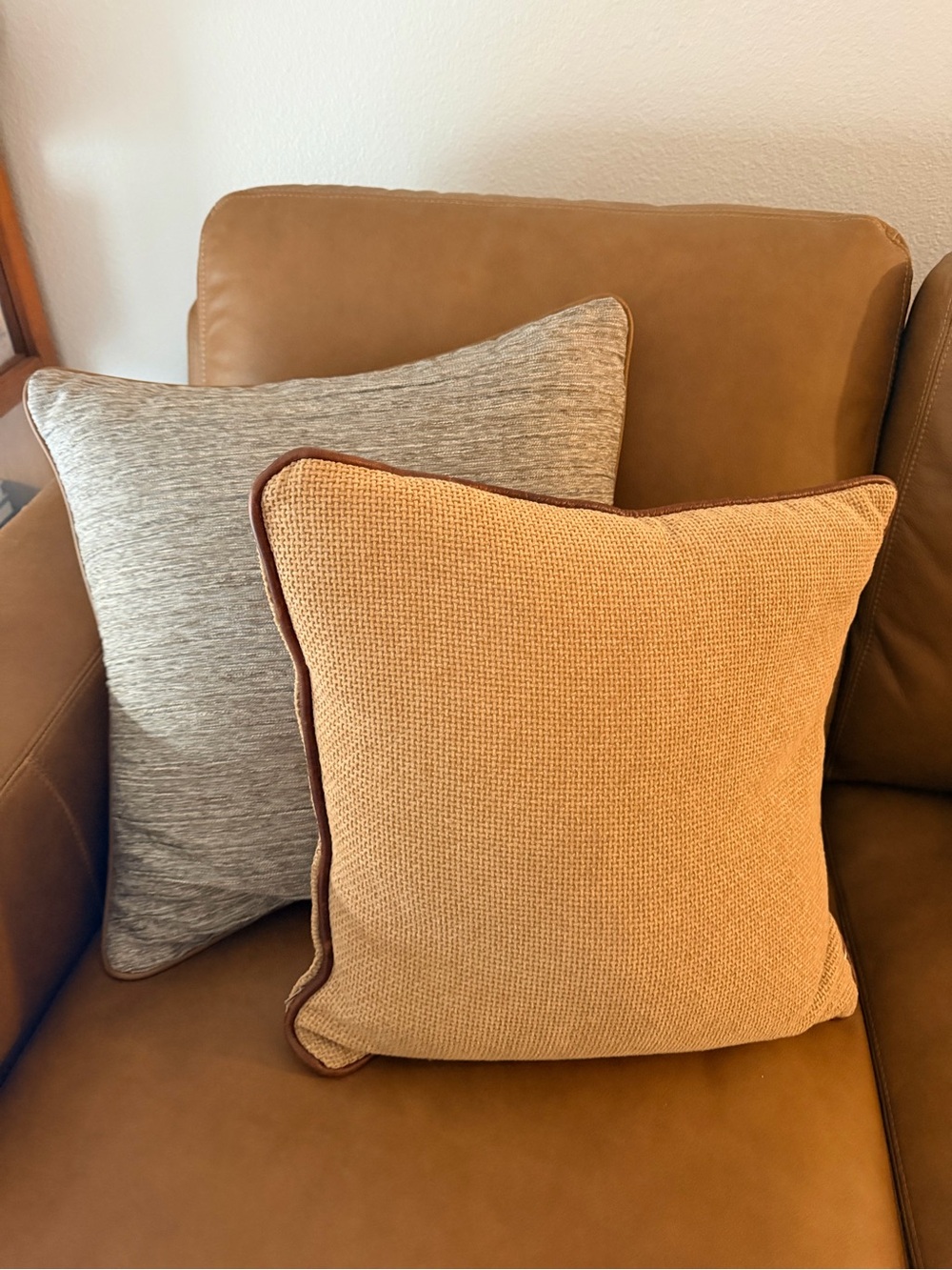 Grey Decorative Throw Pillow with Brown Piping - cover only 2 total